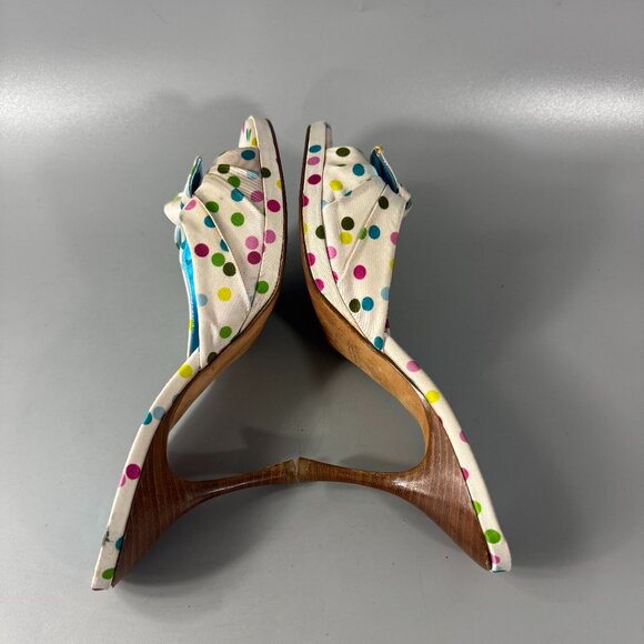 COACH White Satin Multicolor Polka Dots Heels Bow Accents, Size 7.5 B - Picture 8 of 15